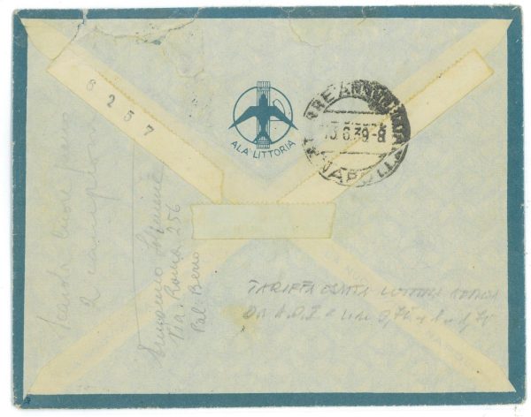 P 1173  - ITALIA COLONIE ,  A.O.I.  1939 TRICOLORE, VIAGGIATA DA ADDIS ABEBA - immagine 2