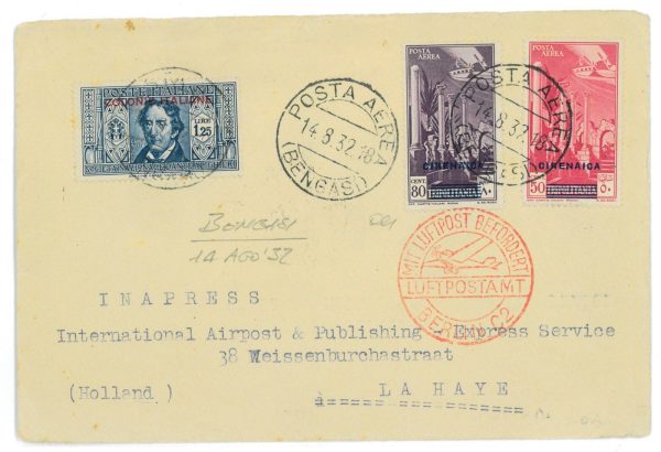 P 1184  - Colonie Italiane mista con Cirenaica 1932 su busta viaggiata.