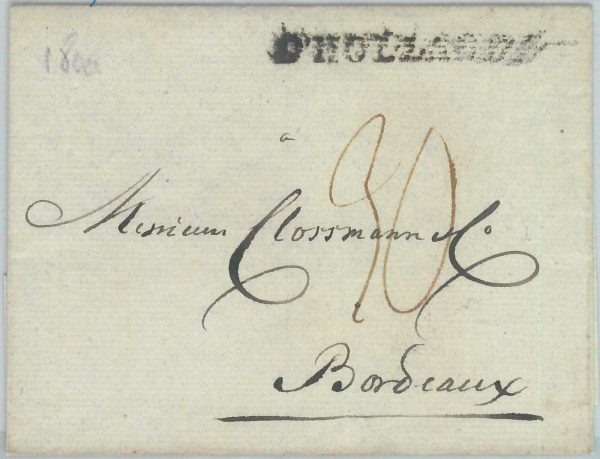 82077 -  NETHERLANDS - Postal History - PREPHILATELIC COVER from AMSTERDAM 1800