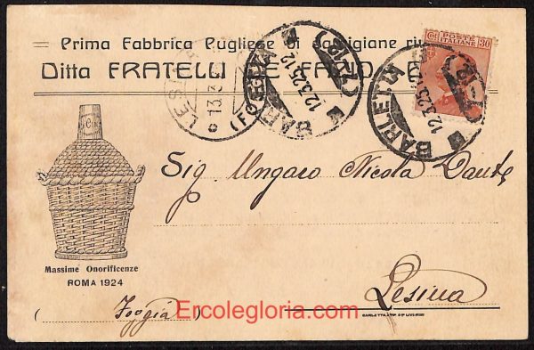 ae0908 - CARTOLINA  D'EPOCA - BAT Provincia - Barletta  1925