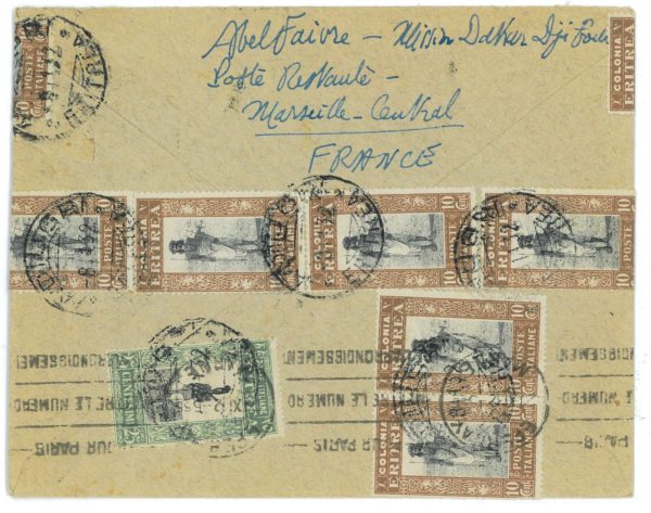 P 1190  - ITALIA COLONIE ,  ERITREA 1932 DA ADI UGRI PER LA FRANCIA - immagine 2
