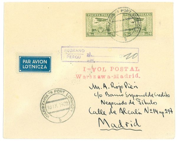P3706 - AIRMAIL , POLAND. 18.9.1928, 1ST. FLIGHT WARSAW MADRID