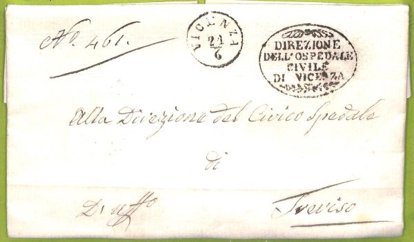 ab3502 - ITALIA - Storia Postale - BUSTA prefilatelica - OSPEDALE civile VICENZA