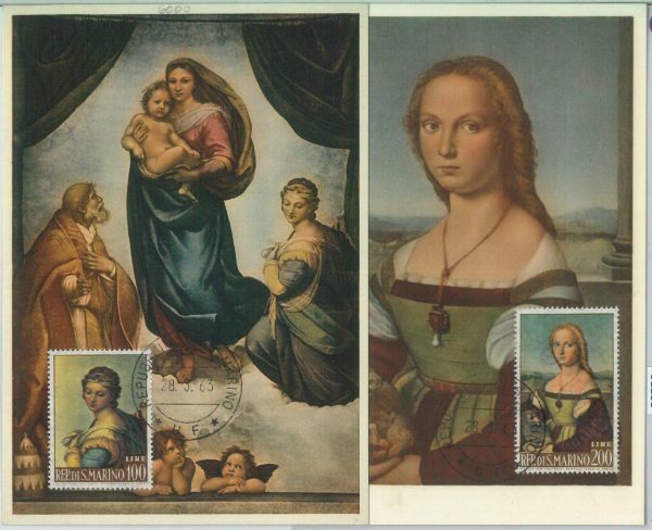 81233 - SAN MARINO - Postal History - Set of 2 MAXIMUM Cards - ART Religion 1963