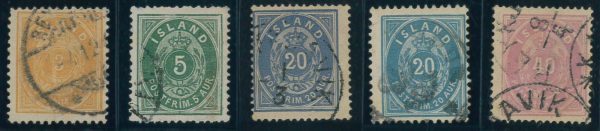 P4366 E - ICELAND , 1882 , MICHEL 12A/13A, 14 Aa, 14 Ab, 15 A , VFU