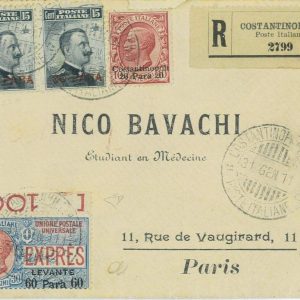 P0636 - LEVANTE Italiano ESTERO - Storia Postale - Sass 15 coppia + Espressi 2