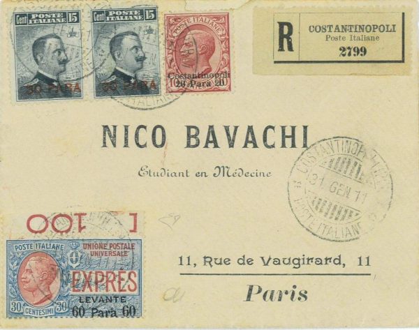 P0636 - LEVANTE Italiano ESTERO - Storia Postale - Sass 15 coppia + Espressi 2