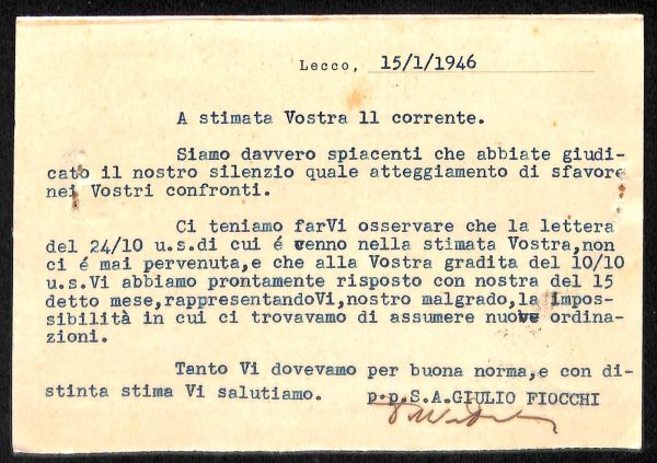 ab6574 -  CARTOLINA  D'EPOCA - Lecco Citta - GIULIO FIOCCHI 1946 - immagine 2