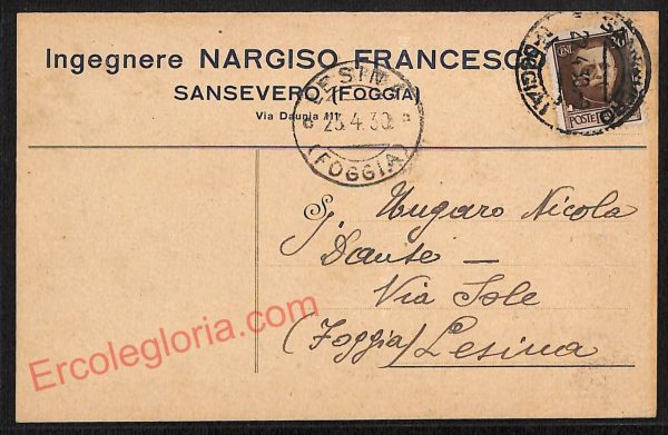 ag0293 - CARTOLINA D'EPOCA - Foggia Provincia - San Severo  1930