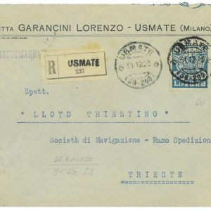 P1078 - ITALIA REGNO SASS.144 MARCIA SU ROMA, 1 LIRA ISOLATO SU BUSTA 31.12.1923