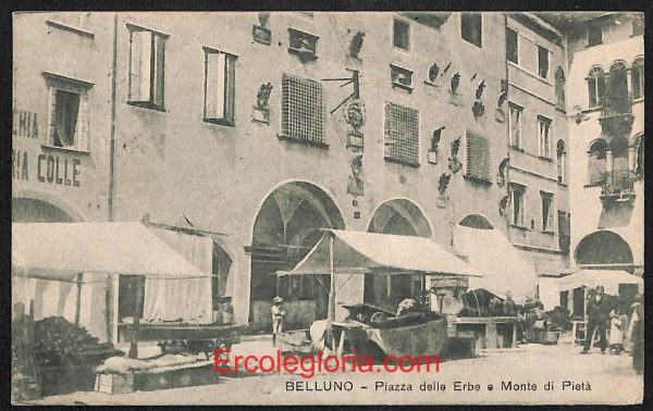 ae1028 - CARTOLINA  D'EPOCA - Belluno Citta - Piazza delle Erbe  1917