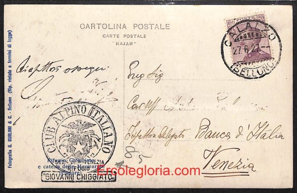 ae1033 - CARTOLINA  D'EPOCA - Belluno Citta - Rifugio Ghiaggiato - immagine 2