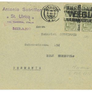 P1083 - ITALIA REGNO , SASS. 177 IN QUARTINA SU BUSTA PER LA GERMANIA