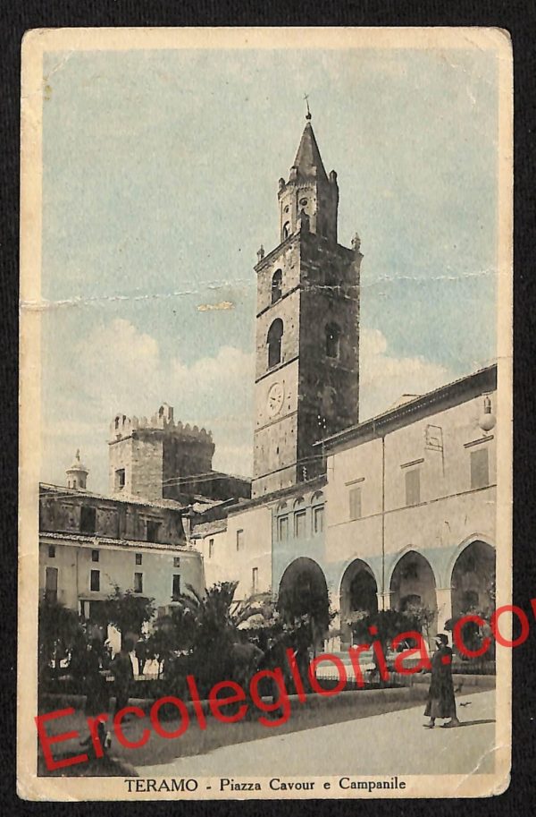ai7476 - CARTOLINA D' EPOCA - Teramo Città - Piazza Cavour e Campanile