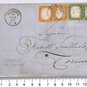 P0806 - mista REGNO + SARDEGNA - Storia Postale - VALORI GEMELLI su lettera  186