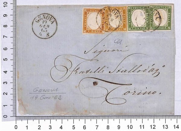 P0806 - mista REGNO + SARDEGNA - Storia Postale - VALORI GEMELLI su lettera  186