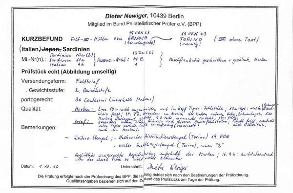 P0806 - mista REGNO + SARDEGNA - Storia Postale - VALORI GEMELLI su lettera  186 - immagine 2