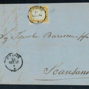 P3021 - REGNO D’ITALIA SASS. NR 1 SU LETTERA. FIRENZE OTT. 22. 1862