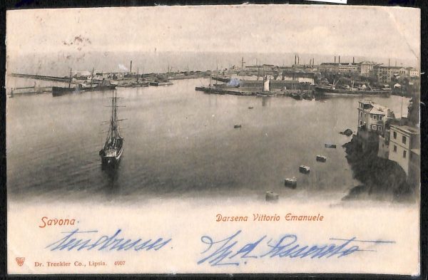 ab7004  -  CARTOLINA  D'EPOCA - Savona Città - Darsena Vittorio Emanuele