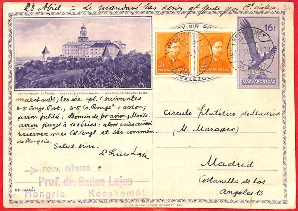 aa1959 - HUNGARY Ungarn - POSTAL HISTORY -  STATIONERY to SPAIN - Eagles 1935