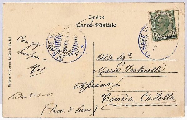 P0886 - ITALIA / Greece LA CANEA - Storia Postale - Sassone 14a (varietà)  1910