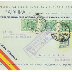 P4114 - SPAIN, CIVIL WAR NTERNAL LETTER FROM SEVILLA TO ZUMAYA,