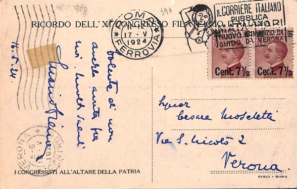ad0401 - CARTOLINA D'EPOCA - Roma Città - 1924 - immagine 2