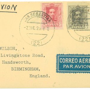 P3724 - AIRMAIL , SPAIN. 7.12.1929 FLIGHT SAN SEBASTIAN BIRMINGHAM