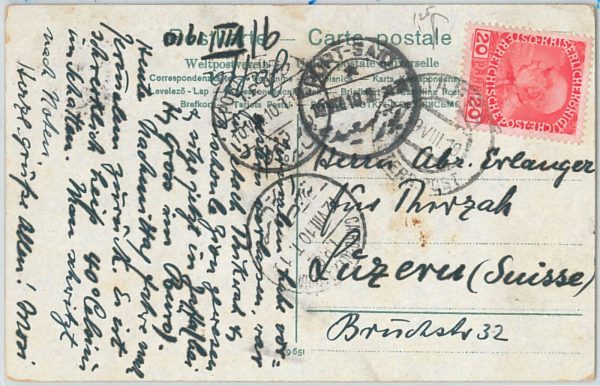 57930 - ISRAEL Austrian Levant - POSTAL HISTORY - from JAFFA to SWITZERLAND 1910