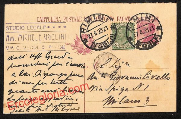 ai0839 -  STORIA POSTALE - Rimini Città - Avv. Michele Ugolini