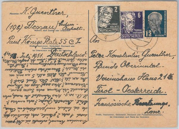 56153 - GERMANY DDR - POSTAL HISTORY: POSTAL STATIONERY CARD 1951