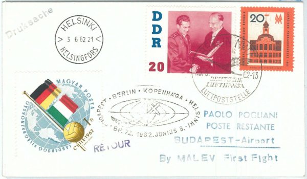 72169 - GERMANY DDR - Postal History - First FLIGHT: Budapest- Helsinki MALEV
