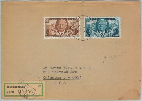 77521 - GERMANY DDR - POSTAL HISTORY -   COVER with rare registration lable 1954