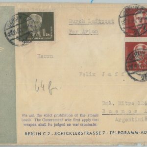 79280 - GERMANY  DDR - Postal History -  11DM Airmail COVER to ARGENTINA 1950