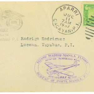 P3726 - AIRMAIL , SPAIN, 11.7.1932, FLIGHT MADRID MANILA BY PILOT REIN,