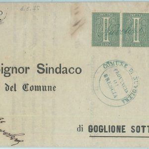 68552 - REGNO: BUSTA (doppia lettera) con ANNULLO COLLETTORIA: NUVOLERA corsivo