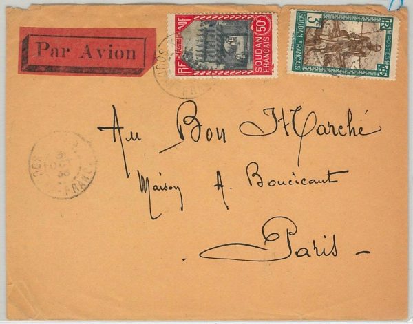 40052  - FRENCH SouD@N  - POSTAL HISTORY - Airmail COVER to FRANCE 1938