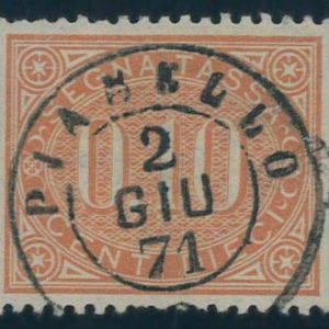 P3783 B - ITALIA , SEGNATASSE NR. 2 ANNULLO PIANELLO 1871