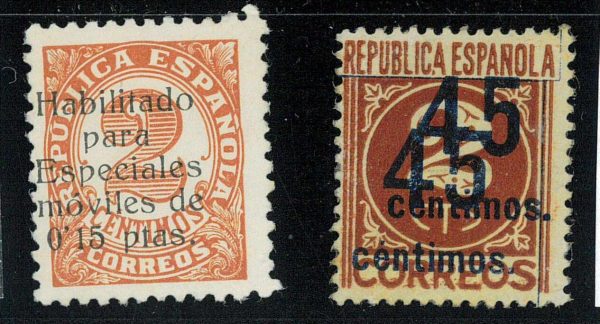 P2712 D - SPANISH CIVIL WAR PERIOD , 2 STAMPS, WITH OVERPRINT VARIETIES MNH