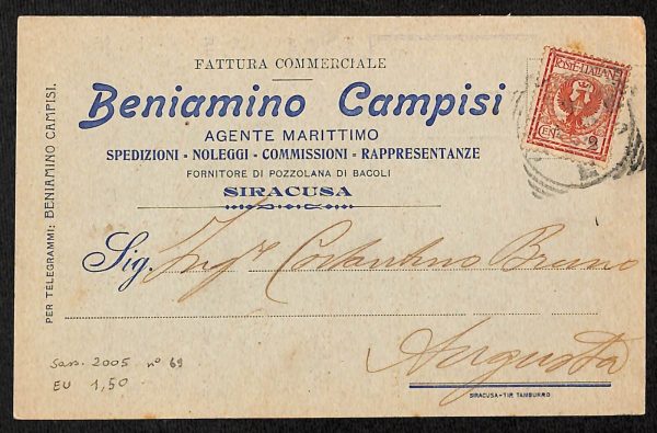 ai6634 - STORIA POSTALE - Siragusa Città - Beniamino Campisi