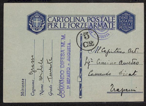 ai6637 - STORIA POSTALE - Siragusa Città - Le Forze Armate