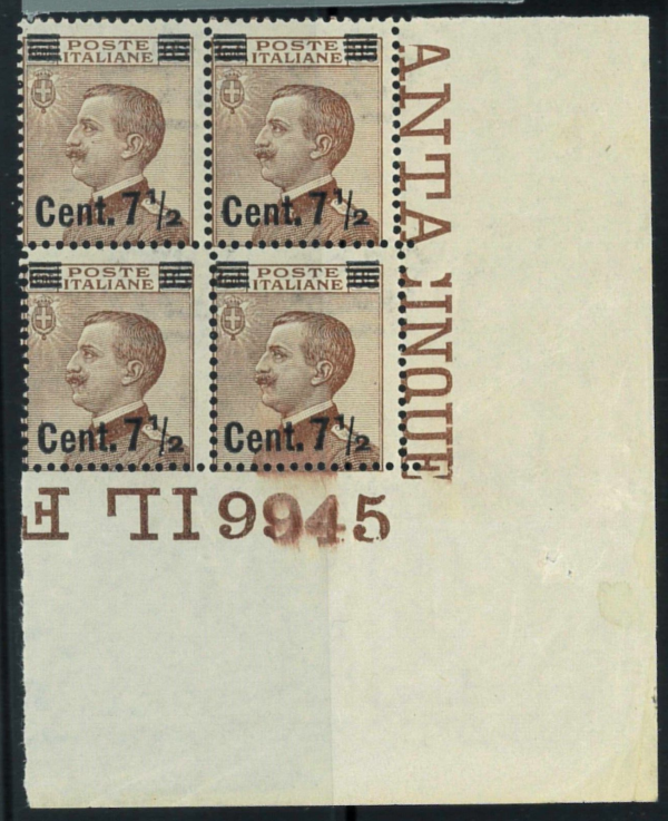 P3772 C - ITALIA REGNO, SASSO. 136 , IN QUARTINA ANGOLO DI FOGLIO NR. DI TAVOLA