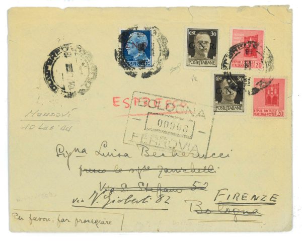 P2455 - ITALIA RSI , INTERESSANTE LETTERA DA MONDOVI (10.7.1944) PER BOLOGNA