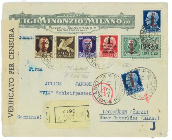 P2451 - ITALIA RSI ,  5.7.1944, LETTERA RACCOMANDATA PER LA GERMANIA, MISTA