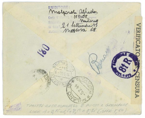 P2451 - ITALIA RSI ,  5.7.1944, LETTERA RACCOMANDATA PER LA GERMANIA, MISTA - immagine 2