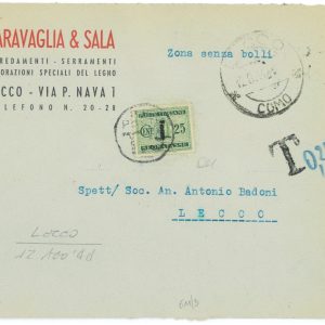 P2450 - ITALIA RSI , 12.8.1944 , DA LECCO PER CITTÃ€, NON AFFRANCATA, TASSATA