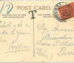 GIBRALTAR -  POSTAL HISTORY:  POSTCARD to ITALY 1906 - TAXED