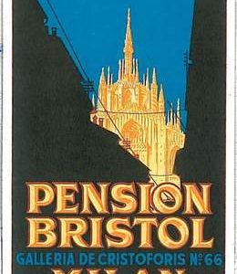 CARTOLINA d'Epoca ILLUSTRATA : PENSION BRISTOL - MILANO