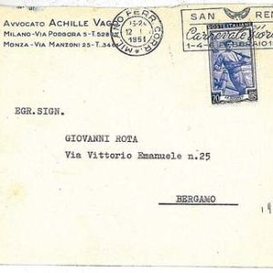 CARNIVAL : POSTAL HISTORY : postmark on COVER : ITALY 1951