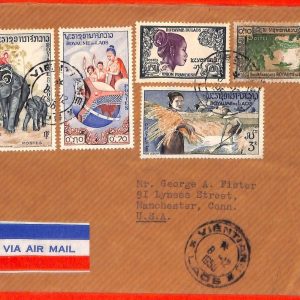 aa6237 - LAOS - Postal History - AIRMAIL COVER to USA 1958 ELEPHANTS Agricolture